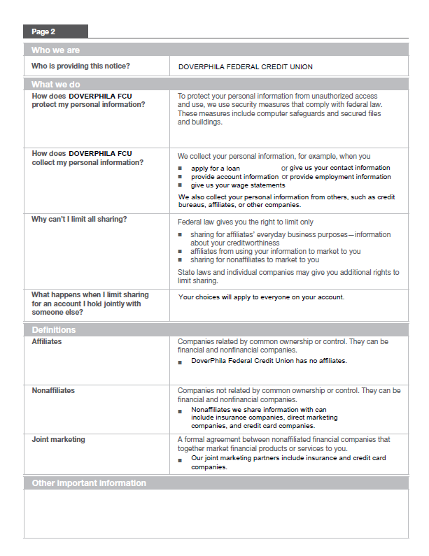 Pg 2: DoverPhila's Privacy Notice 2025